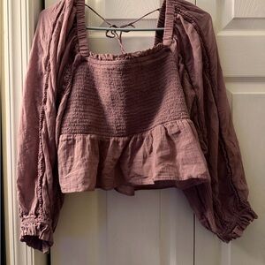 AEO Dusty Rose Smocked Blouse